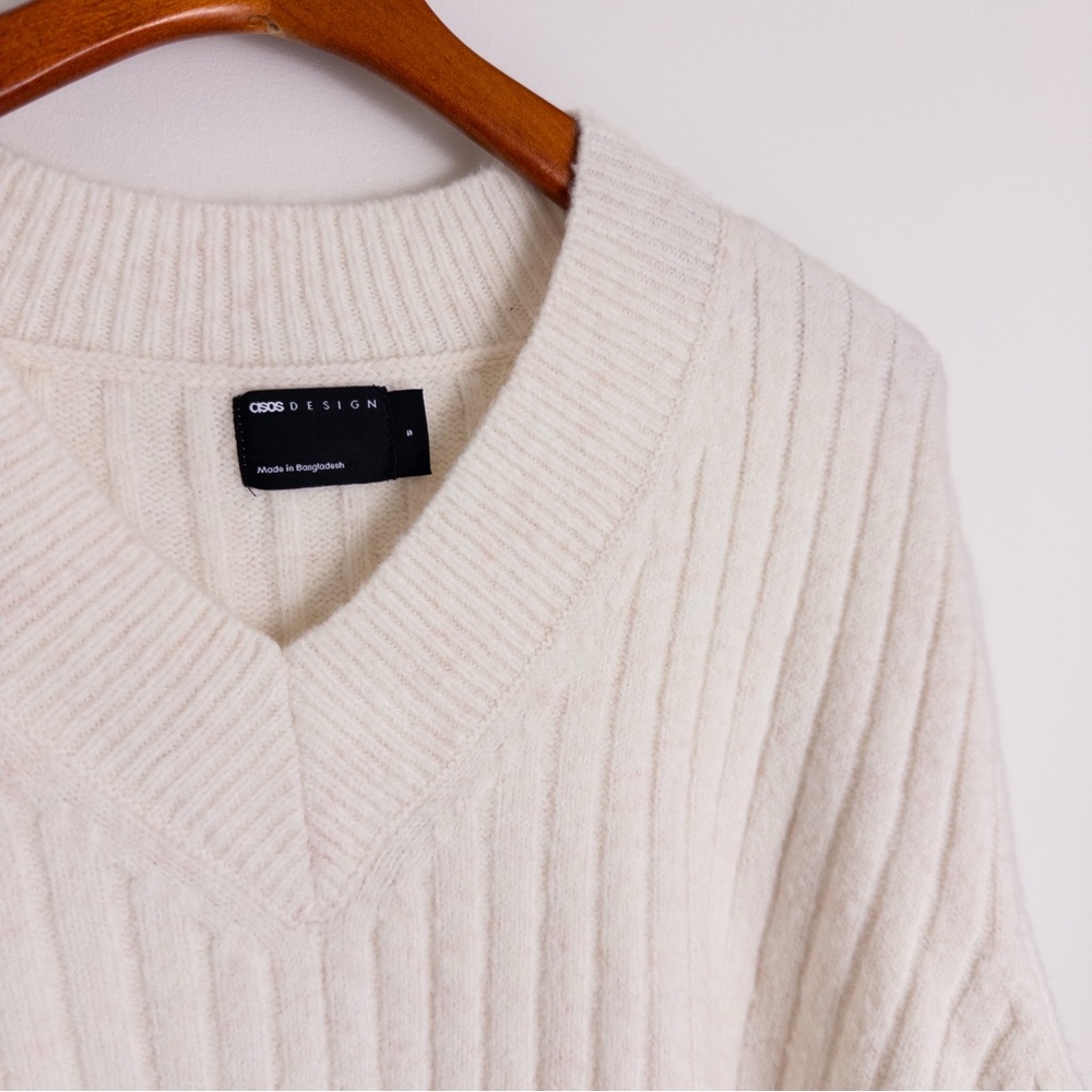 ASOS DESIGN . Ribbed V-Neck Knit Sweater - Picture 4 of 8